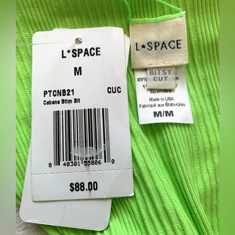 L*Space Bikini Set Winnie Rib Top & Cabana Bitsy Bottom Green Size Medium/Large